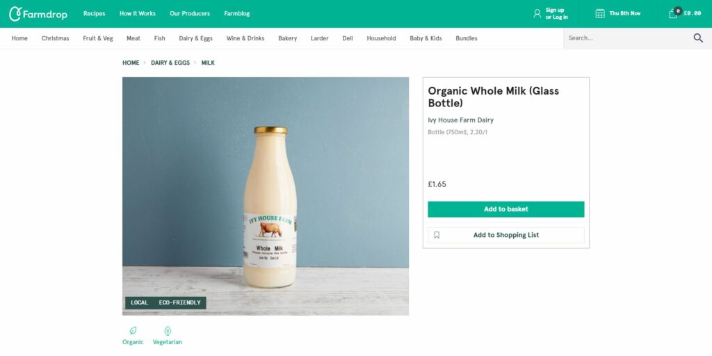 example of online grocery market: Farmdrop